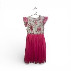 Floral Pink Kids Dress Mesh - 6Y
